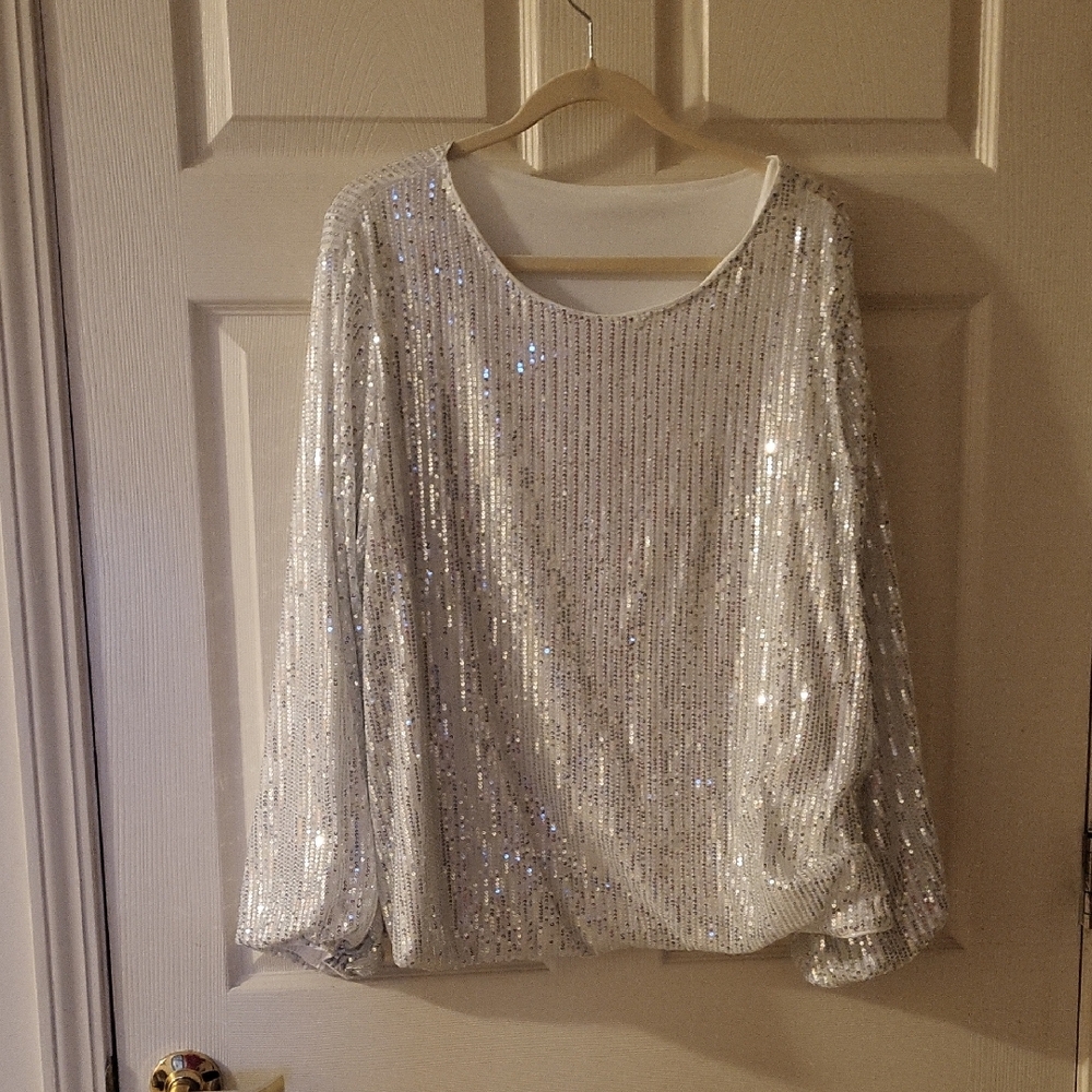 SHEIN Silver Sequin Blouse